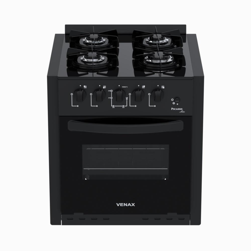 Fogão de Embutir 4 Bocas Picasso Line Preto Fosco Gás Glp Com Forno PCEL450 - Venax 30258