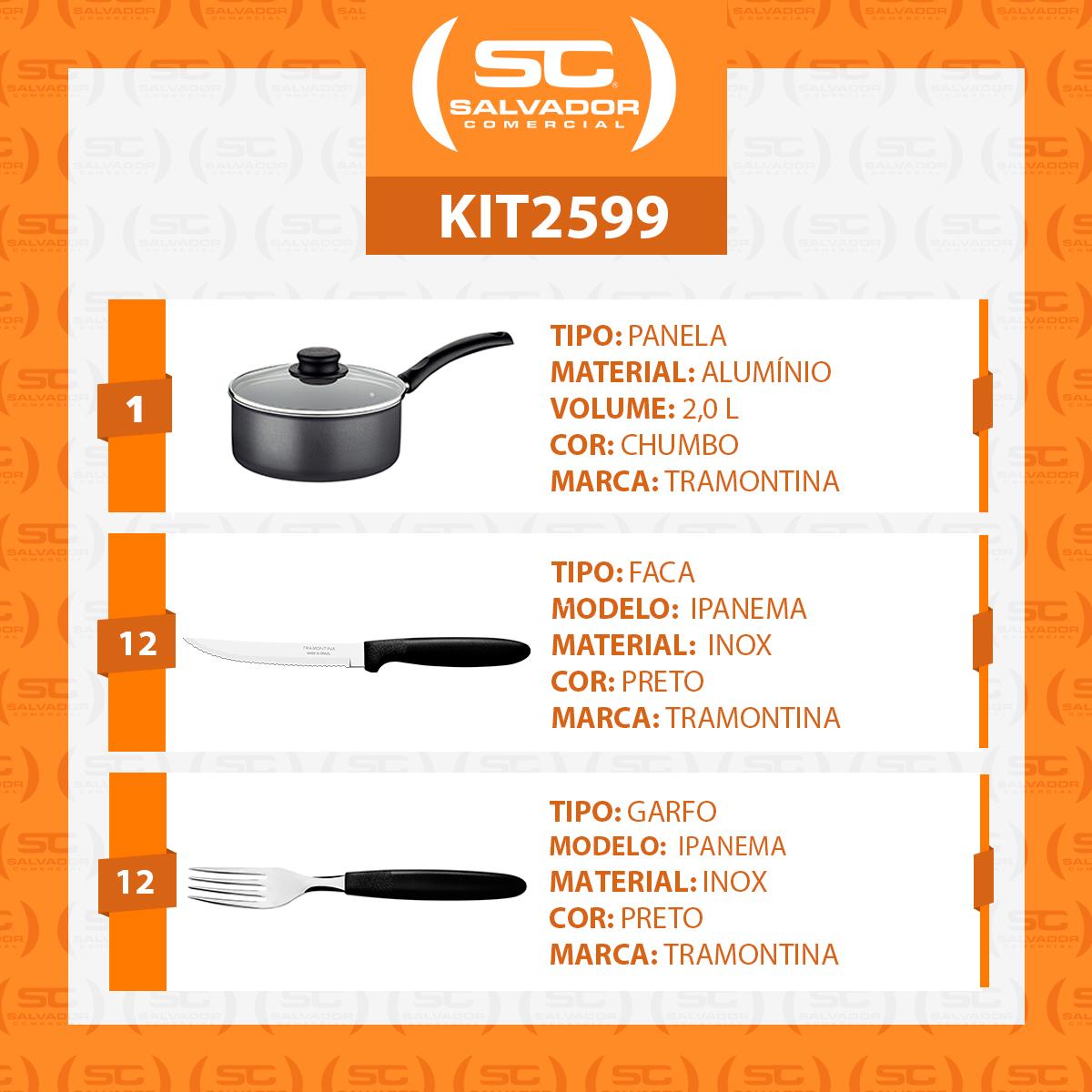 Panela Turim Alumínio Chumbo Antiaderente 1,4l + Cojunto de Garfo e Faca Ipanema 24pc - Tramontina