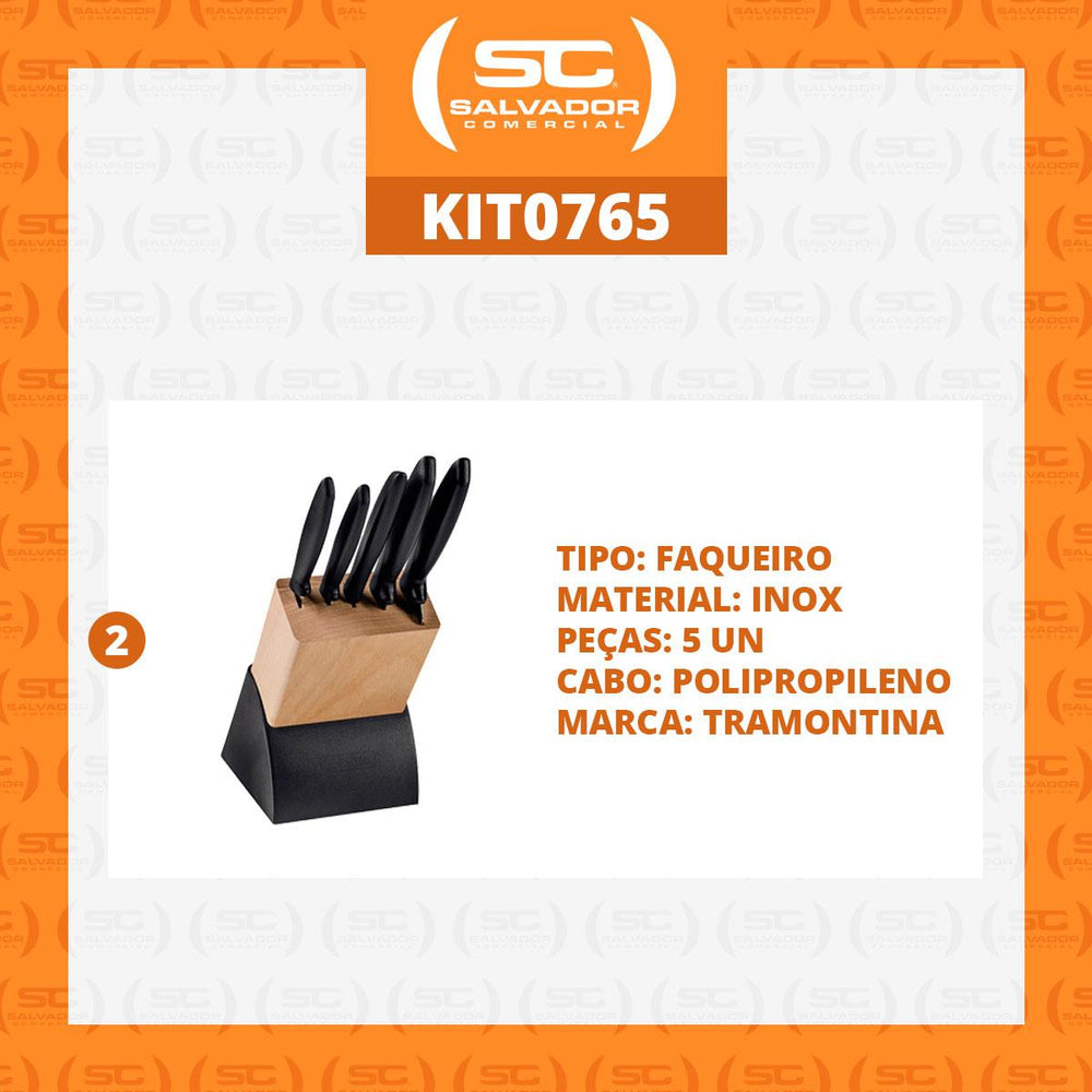 Kit 2 Jogos de Facas Plenus Lâminas Aço Inox e Suporte de Madeira 6 Peças - Tramontina