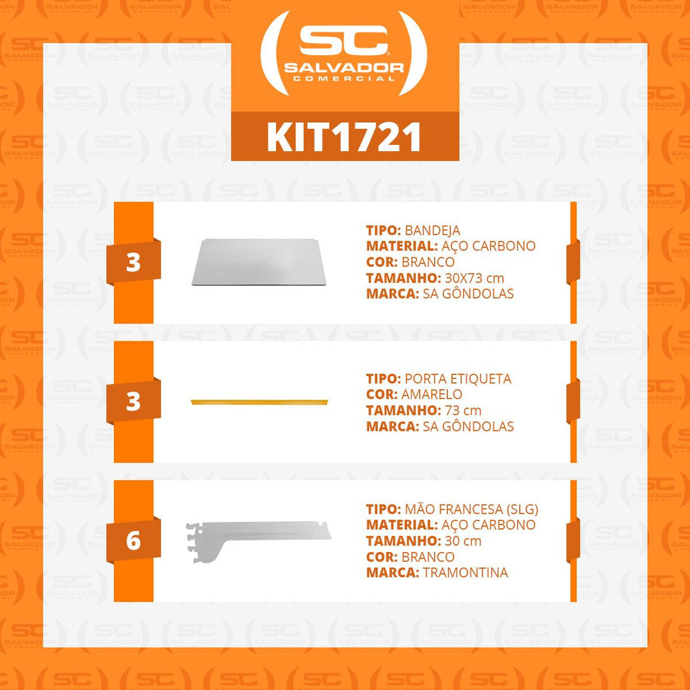 Kit 3 Bandejas Prateleiras Ponta 30x73 para Gôndolas New Plus Com Porta Etiqueta Amarelo - SA Gôndolas