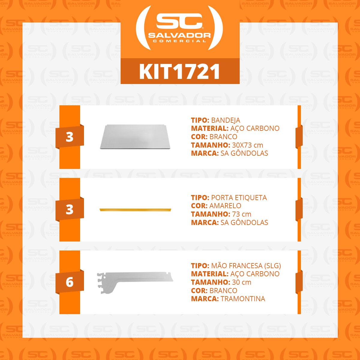 Kit 3 Bandejas Prateleiras Ponta 30x73 para Gôndolas New Plus com Porta Etiqueta Amarelo - SA Gôndolas
