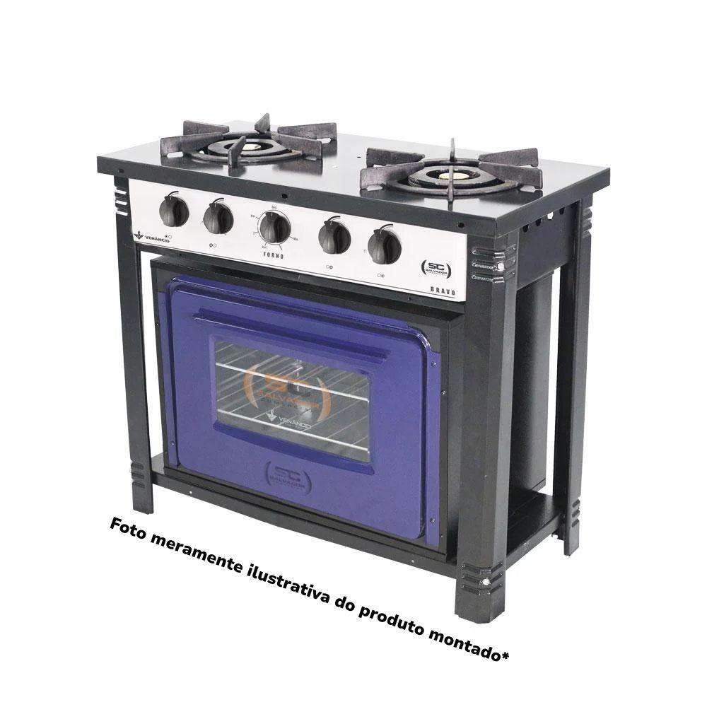 SEMINOVO - Fogão Industrial 2 Bocas Duplas a Gás Branco com Forno Azul Bravo BR2BF – Venâncio