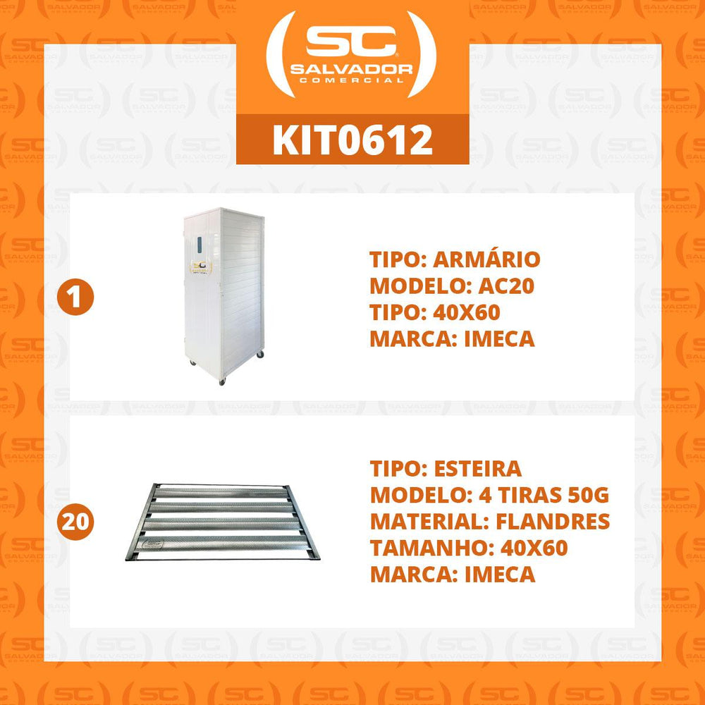 KIT - Armário Crescimento 20 Níveis 60x40 AC20 + 20 Esteiras 4 Talas Tiras 7cm Flandres 50g - Imeca