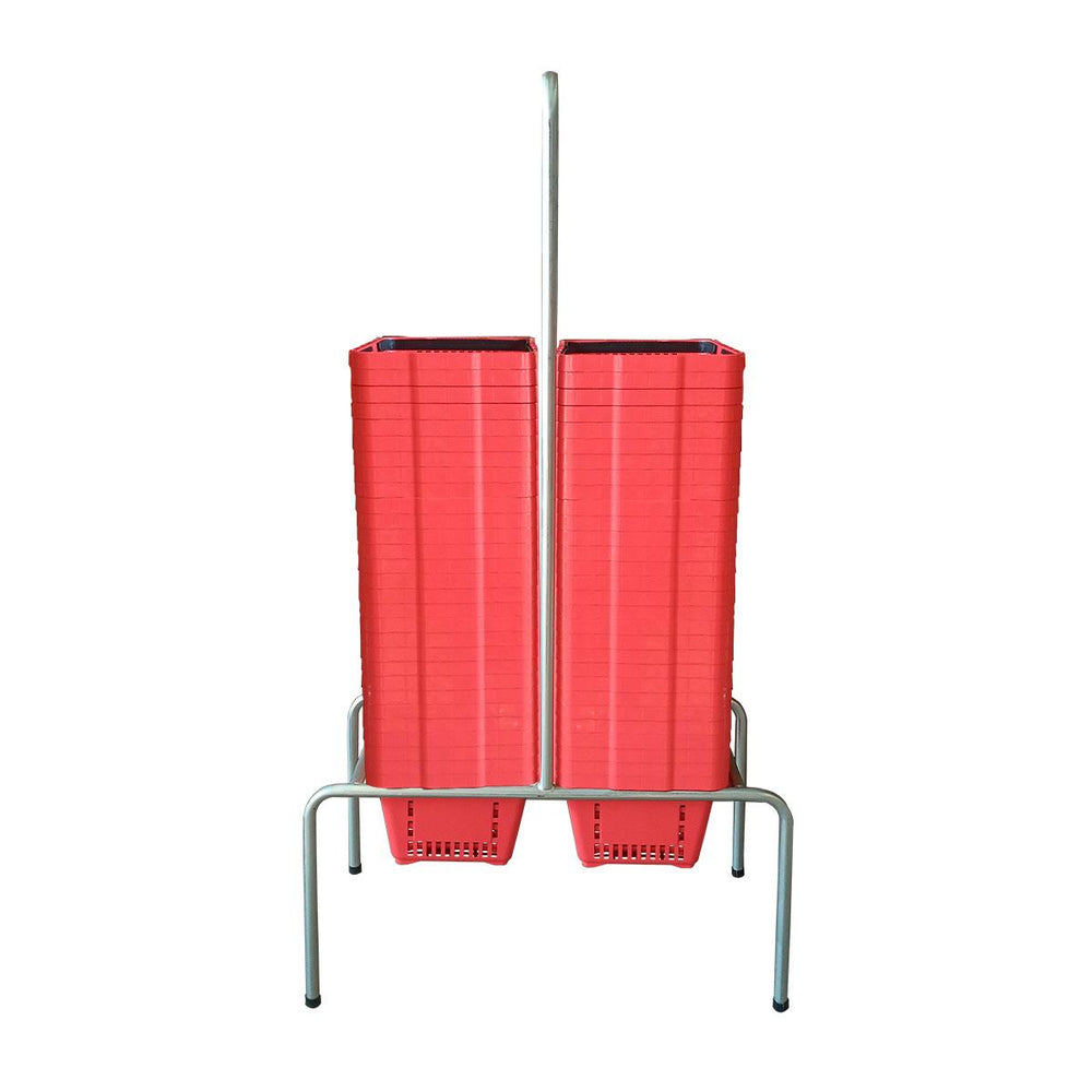 Kit Suporte Para Cestos De Compras Duplo + 60 Cestos D100 Vermelho