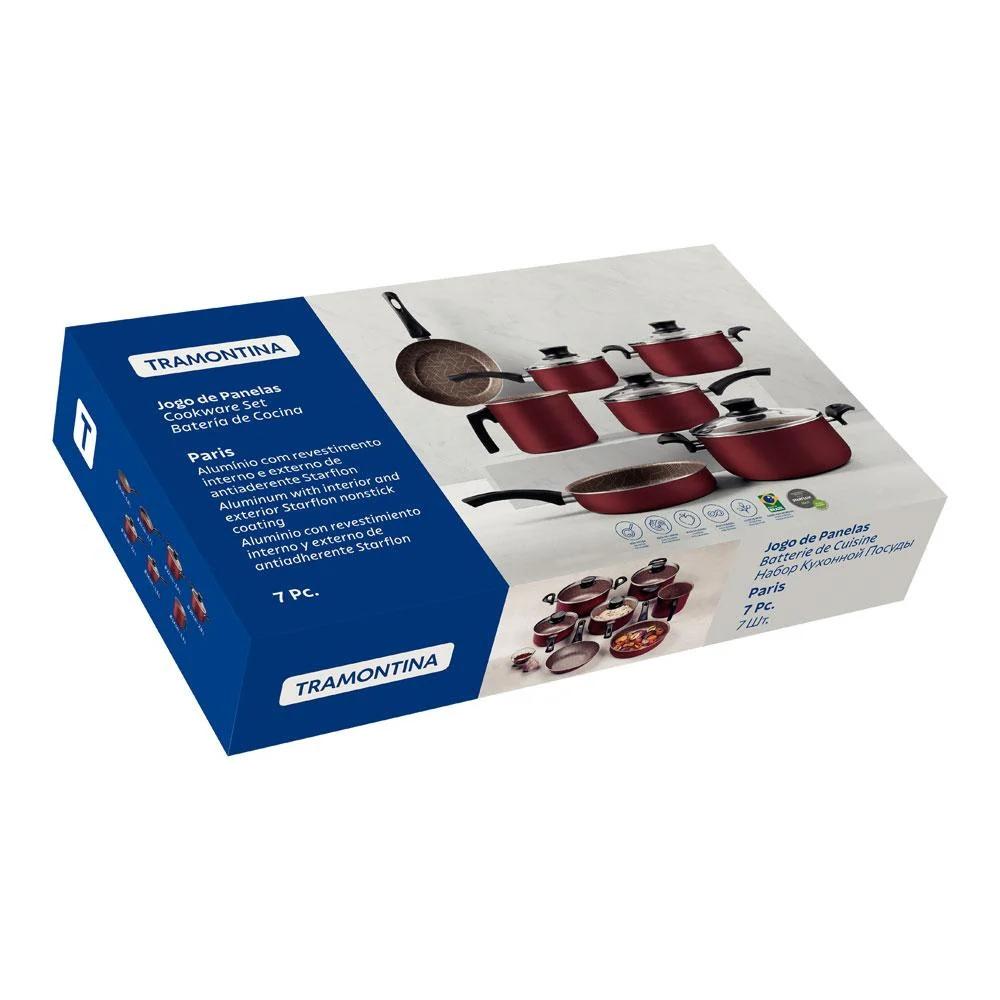 Conjunto Panelas Paris 7 Pçs  Antiaderente Vermelho e Espátula de Silicone - Tramontina