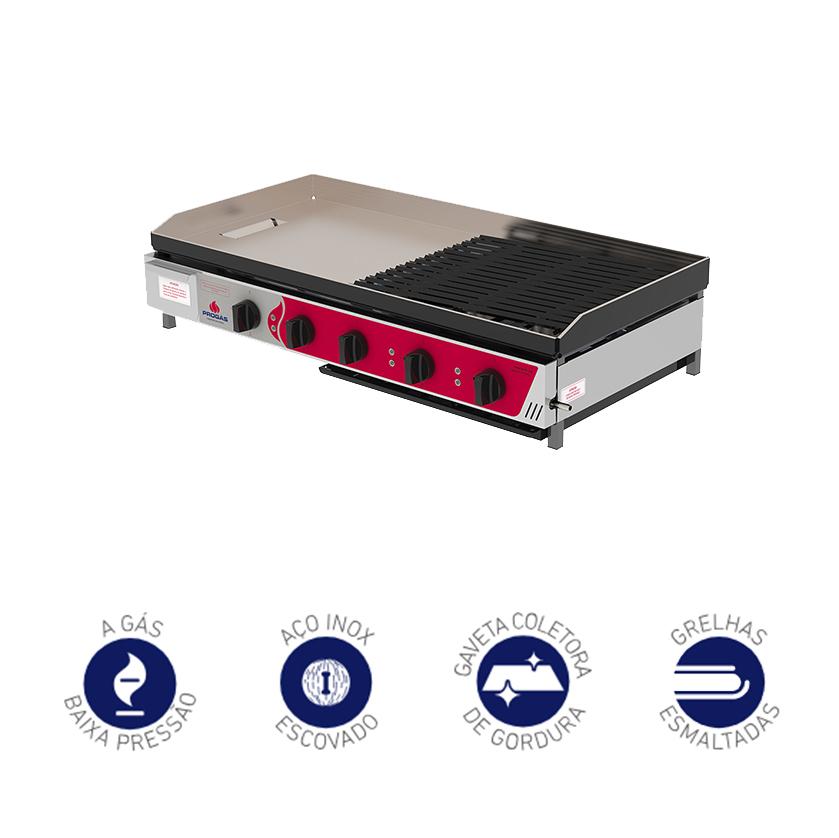 Chapa Char Broiler Grill Esmaltada Conjugada 95cm Industrial Aço Inox a Gás Prcb-2100 Progás P46248