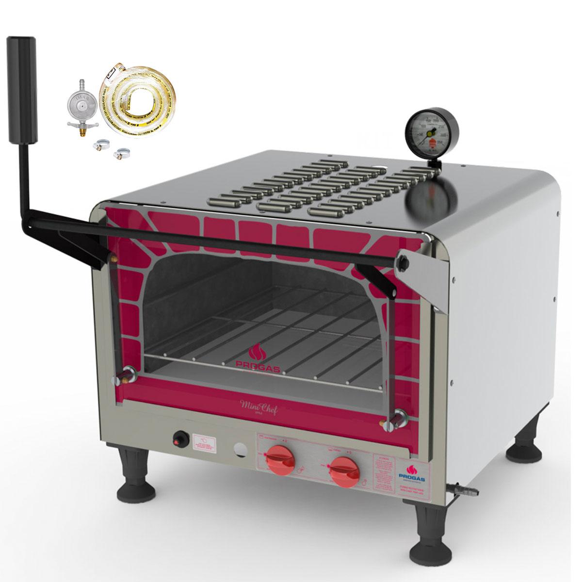 Kit - Forno Assador Refratário Gás Prp-400 Mini Chef + Kit Gás - Progás