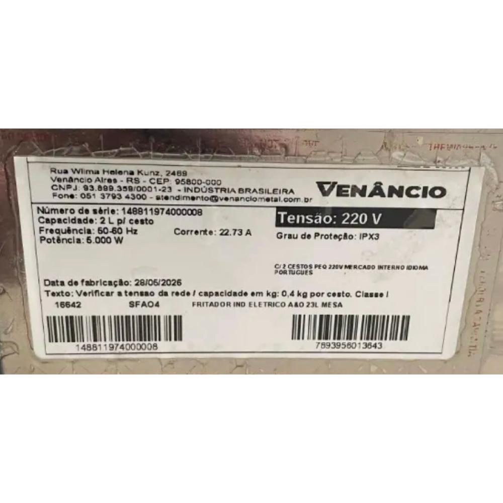 Seminovo - Fritador Elétrico Água e Óleo 23l Mesa SFAO4 - Venancio 220v 16642