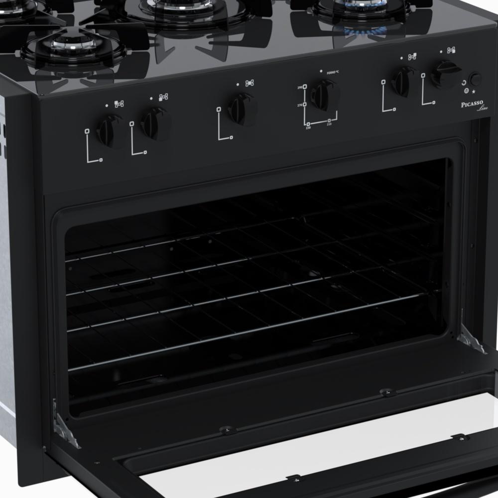 Fogão de Embutir 5 Bocas Picasso Line Preto Fosco Gás GLP Com Forno PCEL560 - Venax 30260