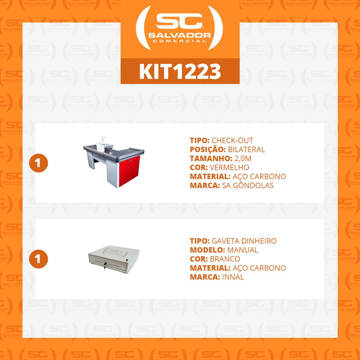 Kit - Caixa Supermercado Empacotador Check-out 2m Recorte + Caixa Dinheiro Manual Vermelho