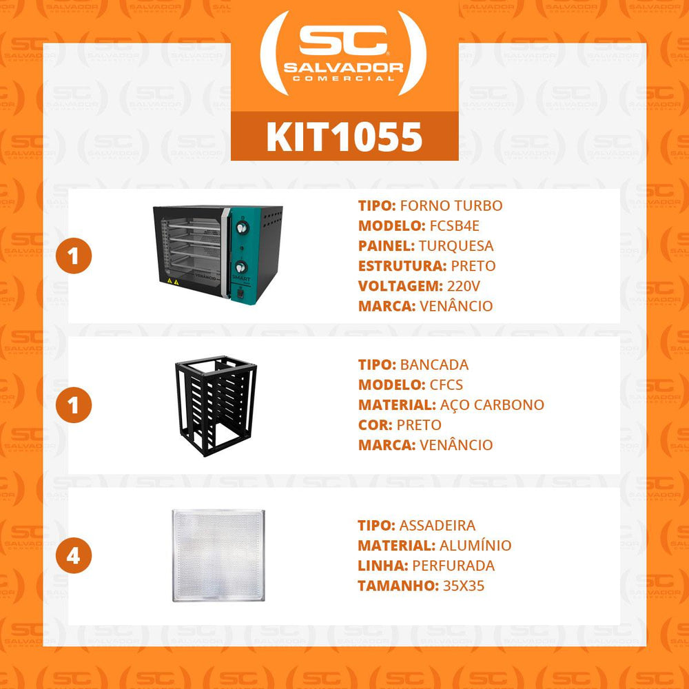Kit Forno Turbo Convector Smart Preto e Turquesa FCSB4E 220V + Bancada CFCS Preto + 4 Assadeiras - Venâncio