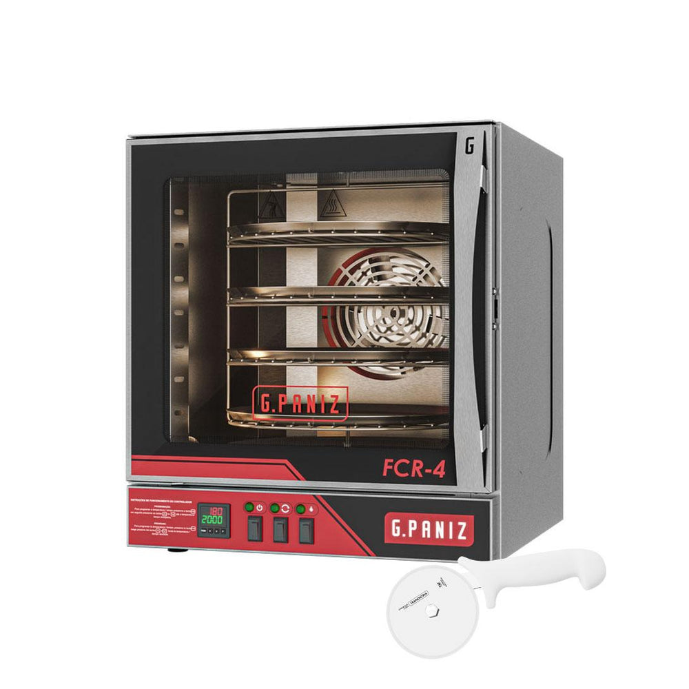 Kit Forno Turbo Convector Elétrico Rotativo 4 Bandejas Ø 35cm FCR 4 220V Gpaniz + Cortador Tramontina