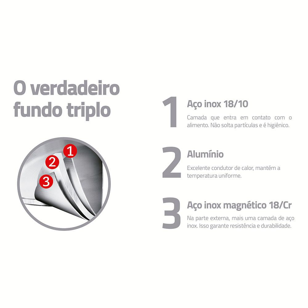 Caldeirão Astro Silicone em Aço Inox Fundo Triplo Tampa de Vidro 30 cm 15,2 l - Tramontina 62125300