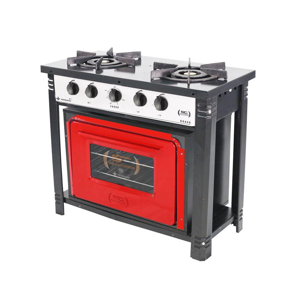 Fogão Industrial 2 Bocas Duplas a Gás Branco com Forno Vermelho Bravo BR2BF – Venâncio