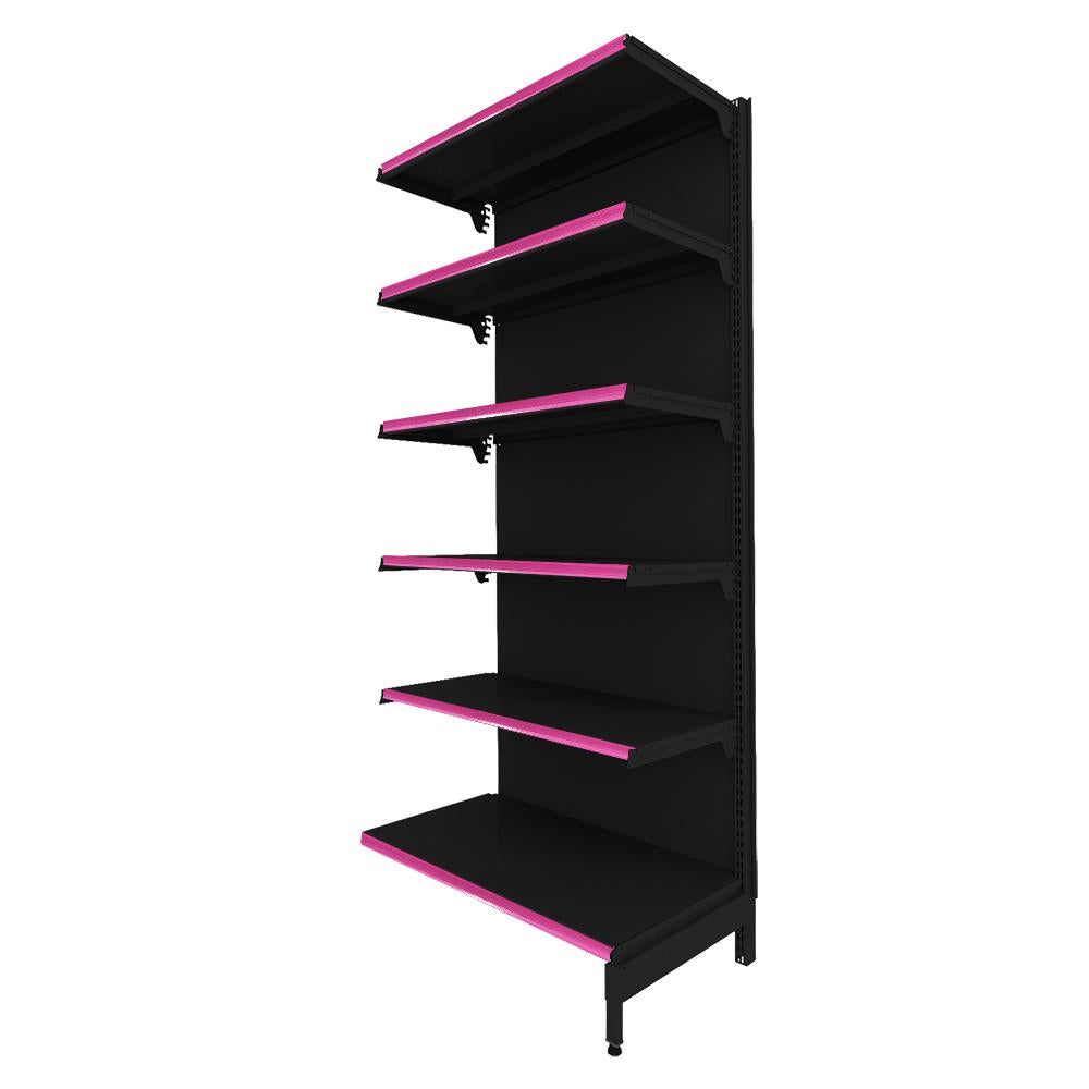 Gôndola Prateleira Preta New Plus 2,00 Parede Continuação GPC - Sa Gôndolas Porta Etiquetas Rosa