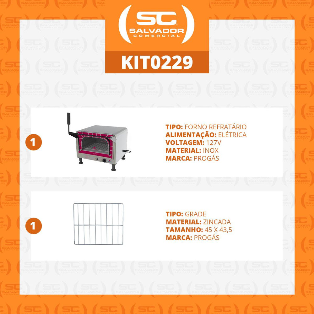 Kit - Forno Assador Refratário Elétrico Prpe-400 127v Mini Chef + Grade Extra - Progás