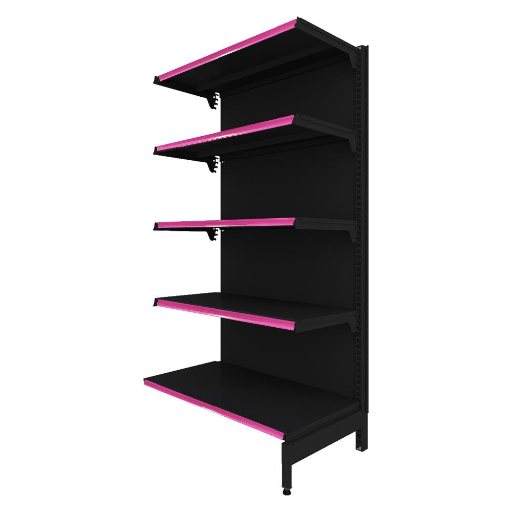 Gôndola Prateleira Preta New Plus 1,70 Parede Continuação GPC - Sa Gôndolas Porta Etiquetas Rosa