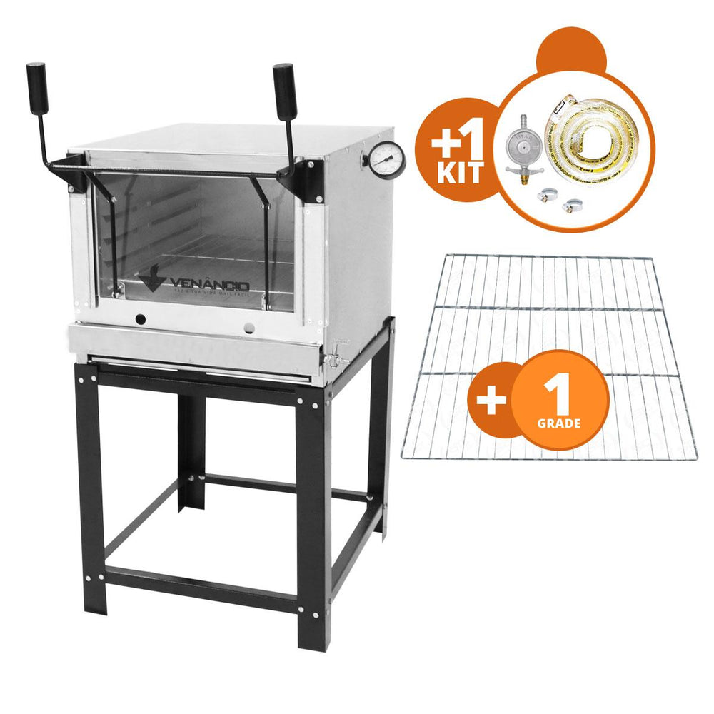 Kit Forno De Lastro a Gás Refratário Roma Inox FIRI60 + Grade Extra + Kit Gás