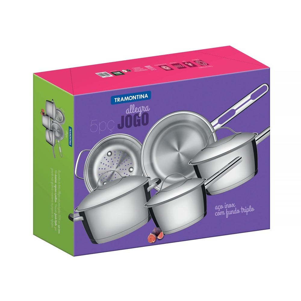Kit Faqueiro Premium 3 Pecas + 1 Jogo de Panelas Inox Allegra 5 Pecas - Tramontina