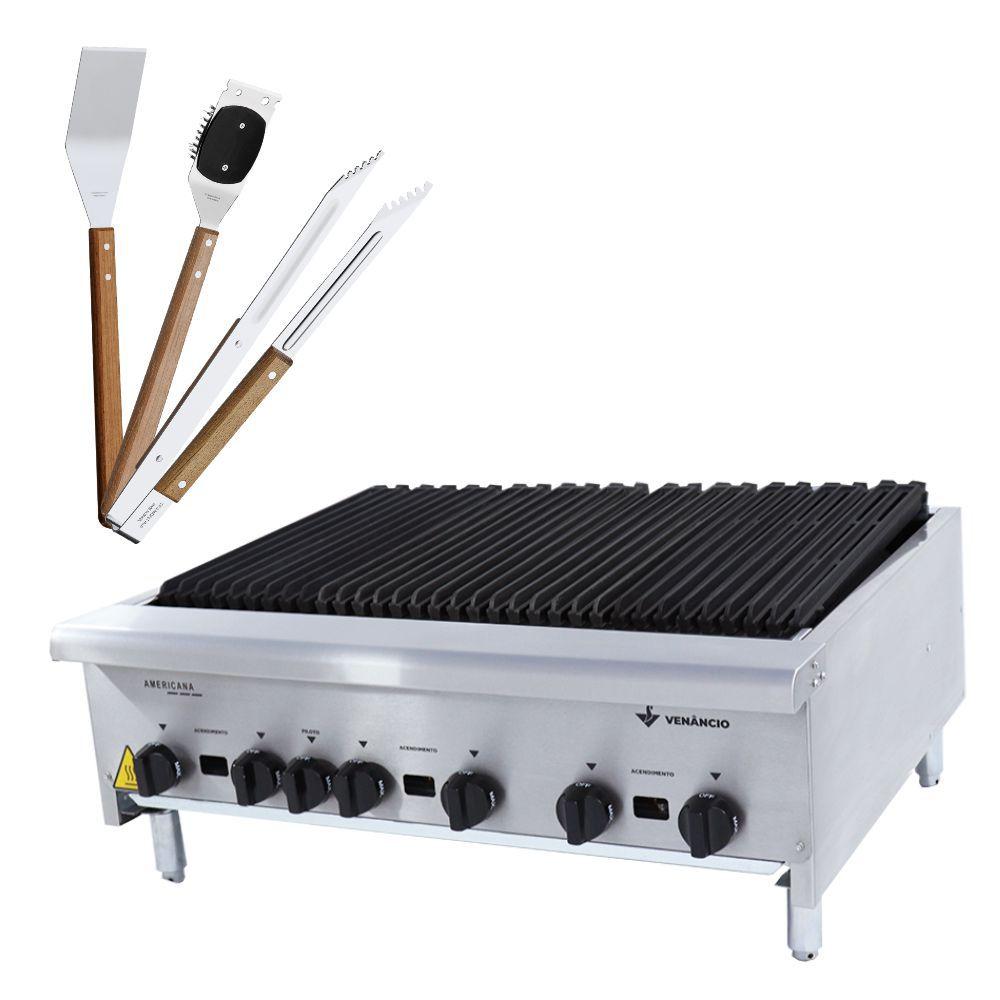 Char Broiler Americana Profissional Grill 90cm Gas Inox CGG90 e Utensílios - Venâncio
