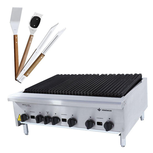 Chapa Charbroiler Americana Profissional Grill 90cm Gas Inox Cgg90 e Utensílios - Venâncio