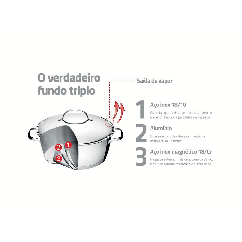 Cuscuzeira Cozi-vapore Allegra Em Aço Inox Com Fundo Triplo 16cm 2 Peças - Tramontina 65650050