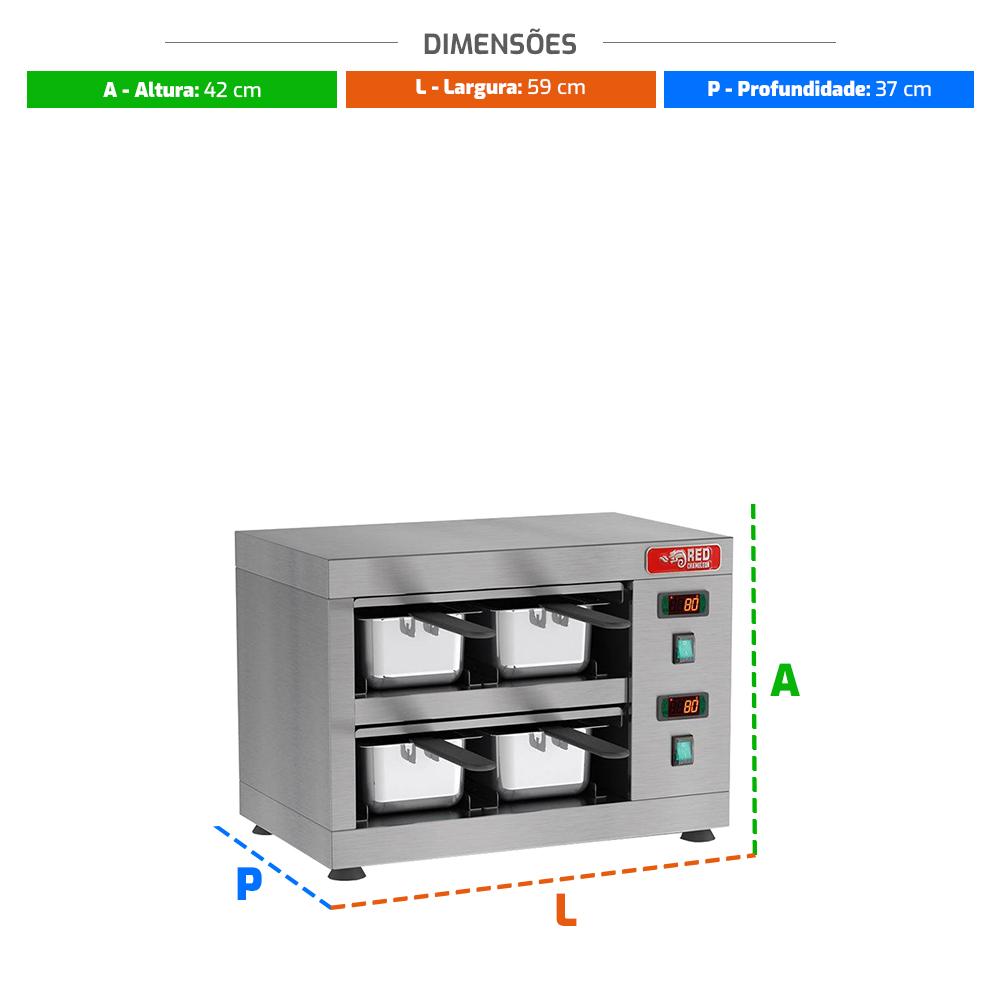 Conservador de Proteínas Profissional Digital 50 a 100ºC 800W 4 Cubas 1/3 COPROH4 220V - Red Chameleon