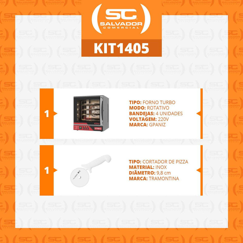 Kit Forno Turbo Convector Elétrico Rotativo 4 Bandejas Ø 35cm FCR 4 220V Gpaniz + Cortador Tramontina