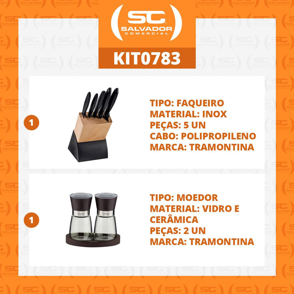 Kit Faqueiro Plenus 6 Peças + 1 Moedor de Sal e Pimenta Em Cerâmica e Vidro - Tramontina