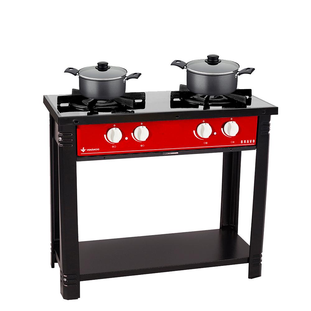 Kit Fogão Industrial 2 Bocas Bravo Vermelho Venâncio + 2 Caçarolas Tramontina Turim