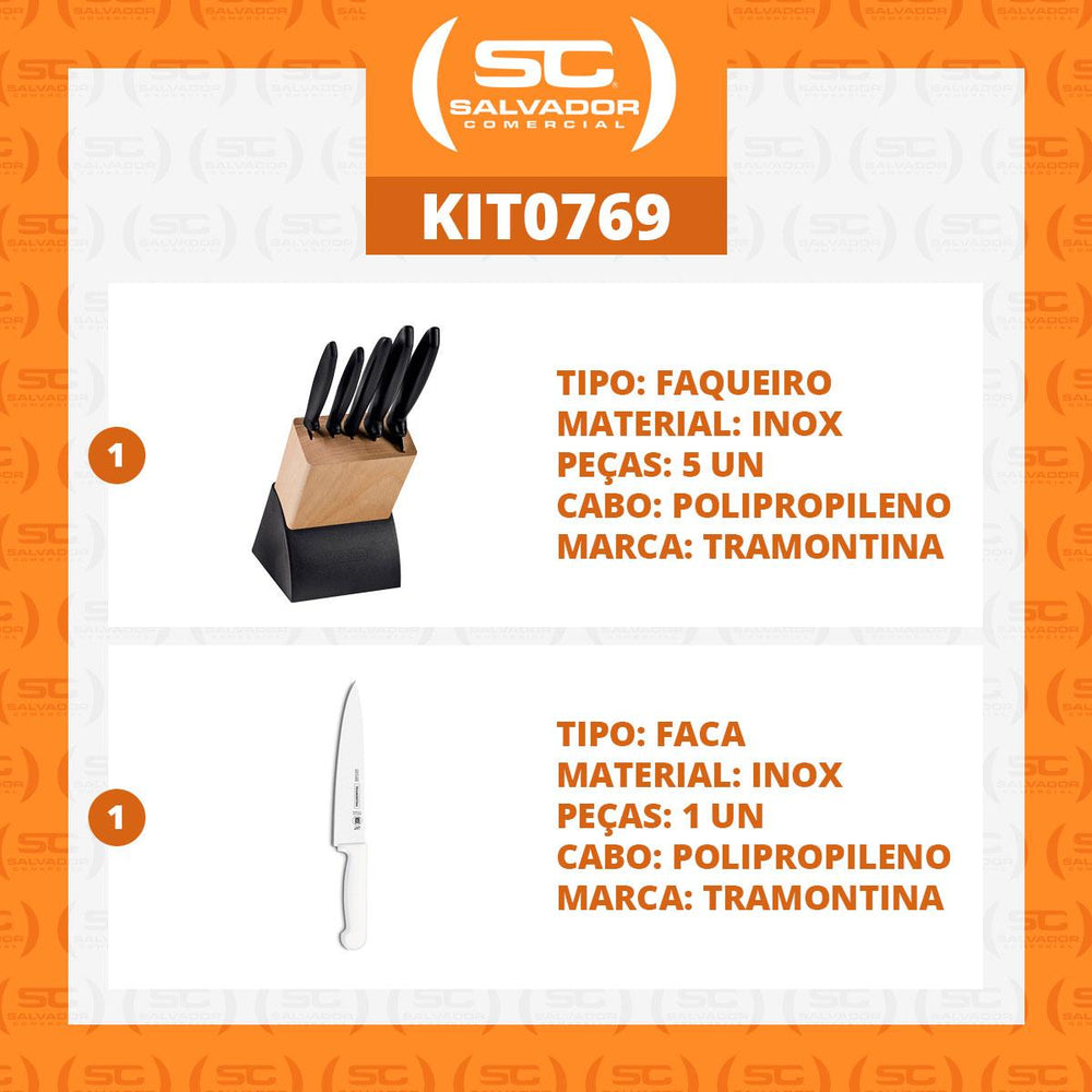 Kit Faqueiro Plenus 6 Peças + 1 Faca de Carne Profissional 6 Pol - Tramontina
