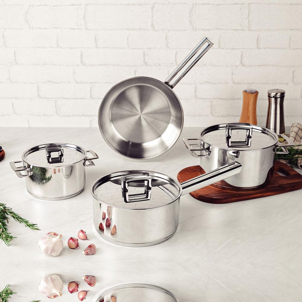 Jogo de Panelas Brava Aço Inox Fundo Triplo Tampa Plana 4 Peças - Tramontina 65400020