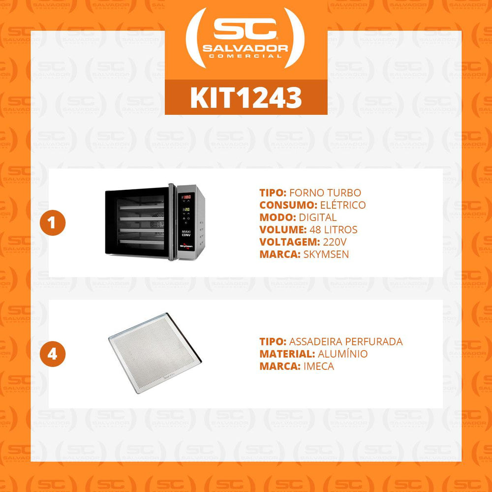 Kit Forno Turbo Elétrico Maxiconv VP 220V Skymsen + 4 Assadeiras Perfuradas 35x35