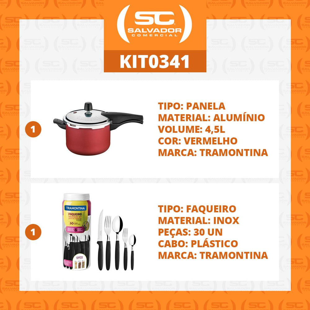 Kit Panela de Pressão 4,5 Vancouver Vermelha + 1 Faqueiro 30pç - Tramontina