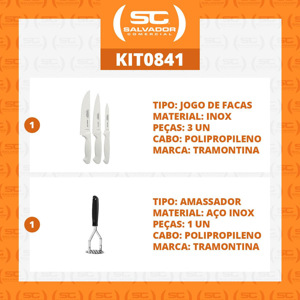 Kit Faqueiro Premium 3 Peças + 1 Amassador de Batata e Feijão - Tramontina