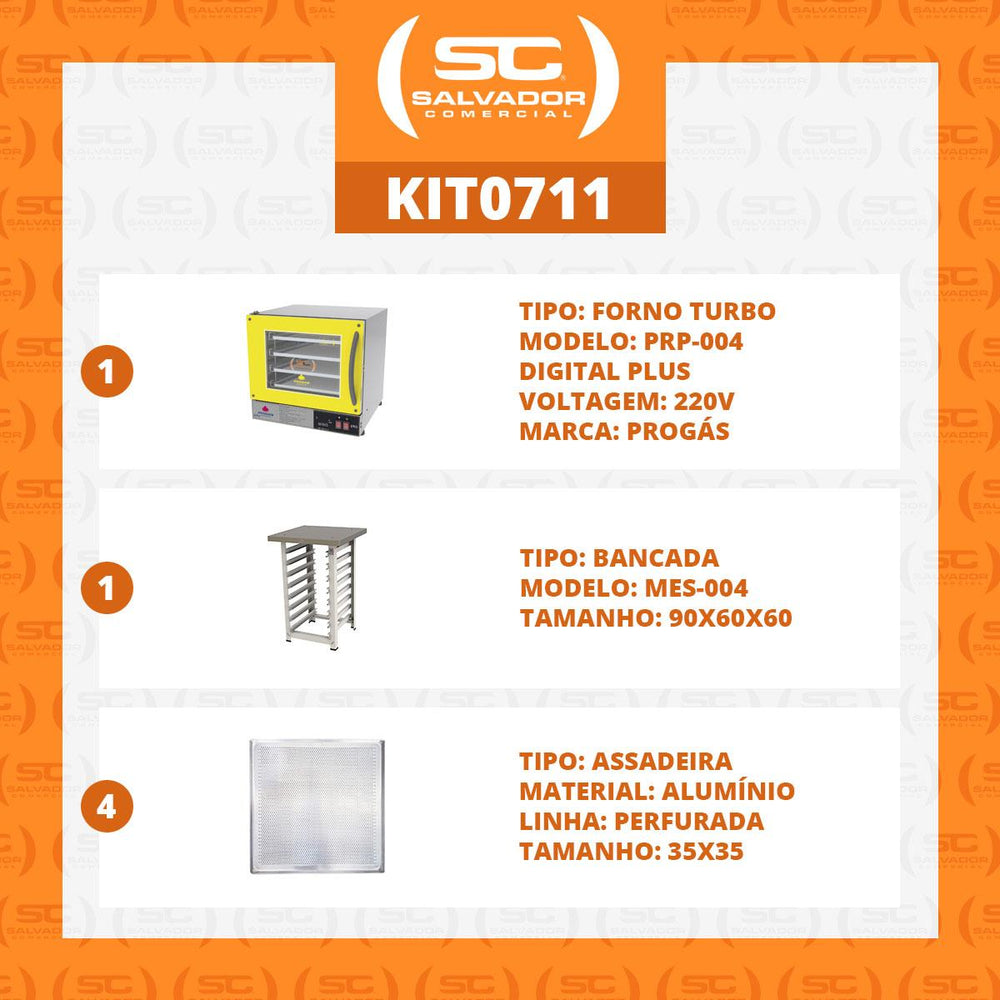 Kit - Forno Turbo Prp-004 Plus Digital 220v Amarelo + Bancada Mes-004 + 4 Assadeiras - Progás