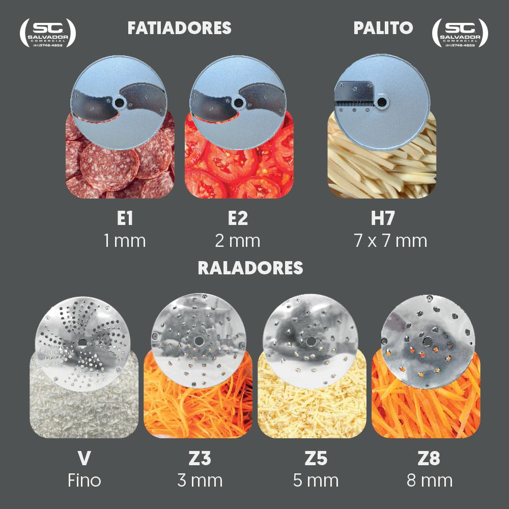 Processador de Alimentos Com 7 Discos 203mm 250 Kg/h PA7 PRO Bivolt Skymsen e Jogo de Facas 9 Peças