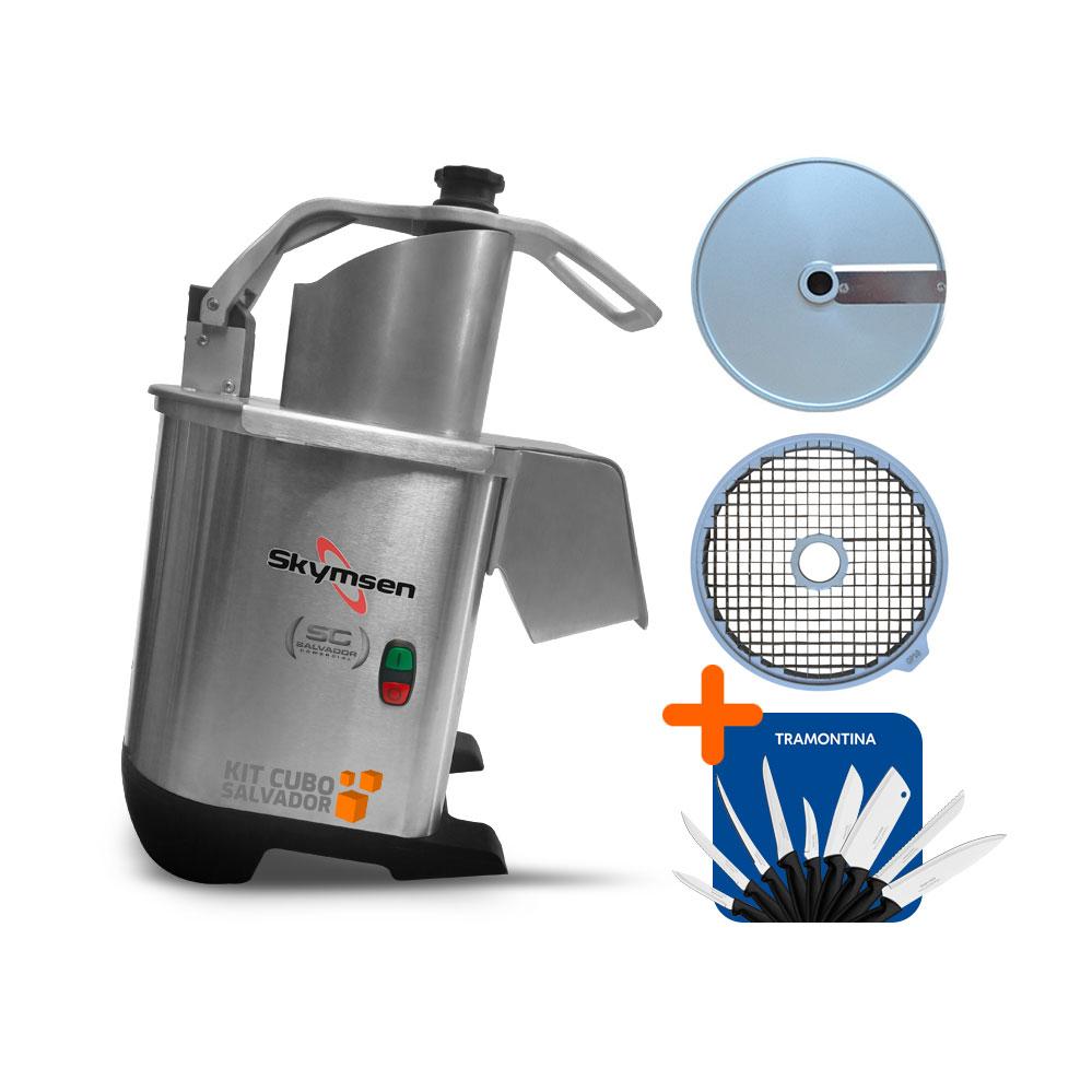 Processador de Alimentos Corte Fatias 10mm e Cubos 10mm PA7 PRO Bivolt Skymsen e Jogo de Facas 9 Peças