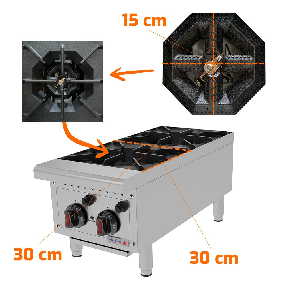 Fogão de Bancada Profissional Para Cozinhas Industriais 2 Bocas a Gás Pro-2000 - Progás P44607