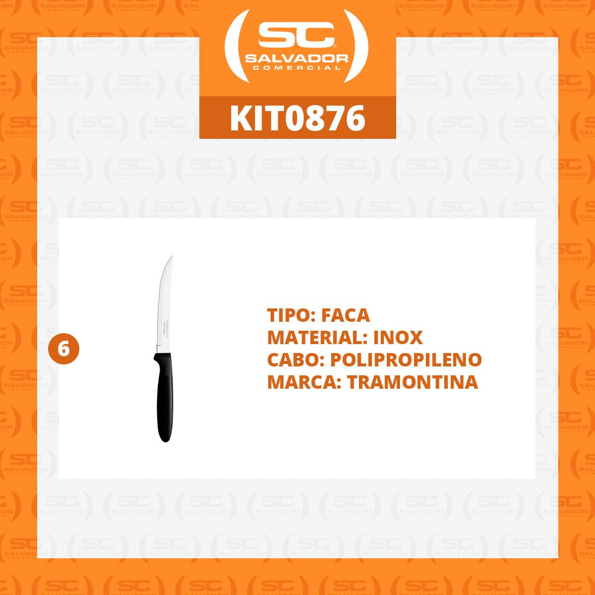 KIT - 6 Facas para Churrasco Ipanema Com Lâmina em Aço Inox 5 POL Cabo Preto FPTOP - Tramontina