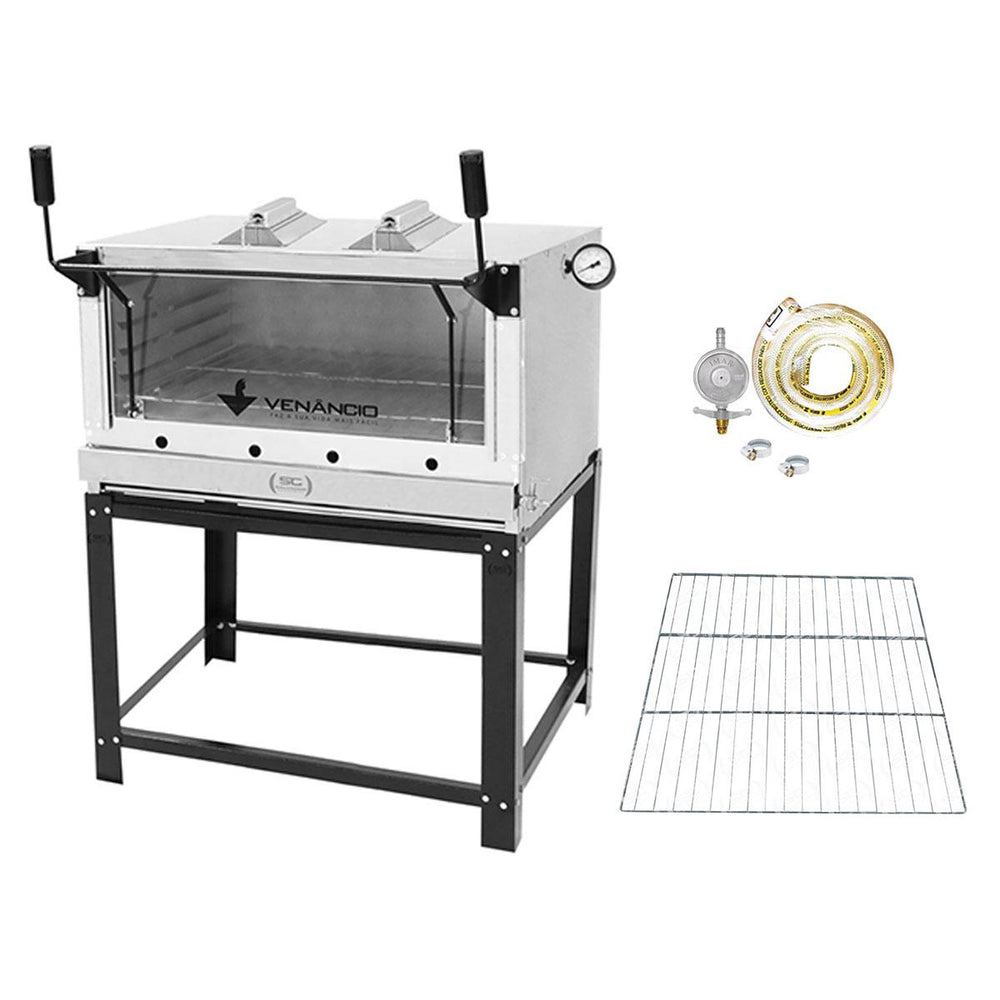 Kit Forno De Lastro a Gás Refratário Roma Inox Infravermelho FIRIV90 + Grade Extra + Kit Gás 2kg