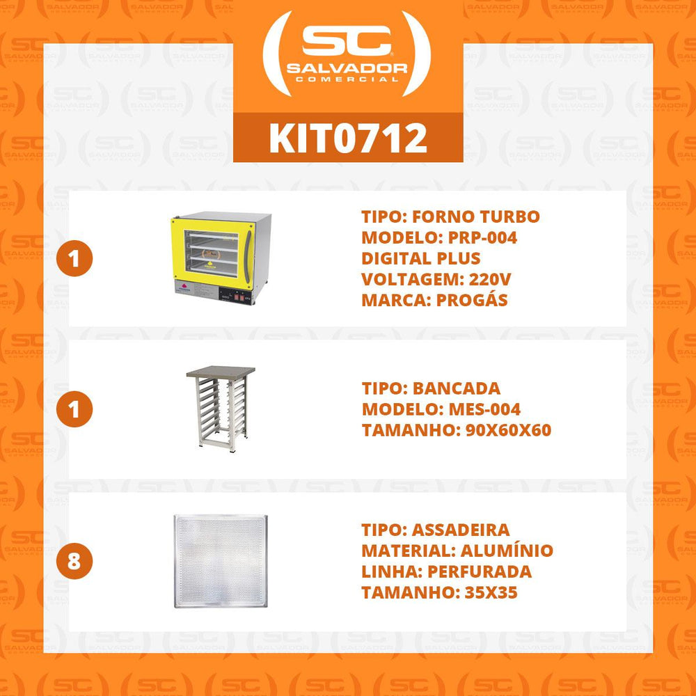 Kit - Forno Turbo Prp-004 Plus Digital 220v Amarelo + Bancada Mes-004 + 8 Assadeiras - Progás