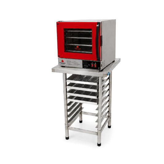 Forno Turbo Elétrico Prp-004 Digital Vermelho 220v Progás + Mesa Inox Imeca + 4 Assadeiras Onduladas