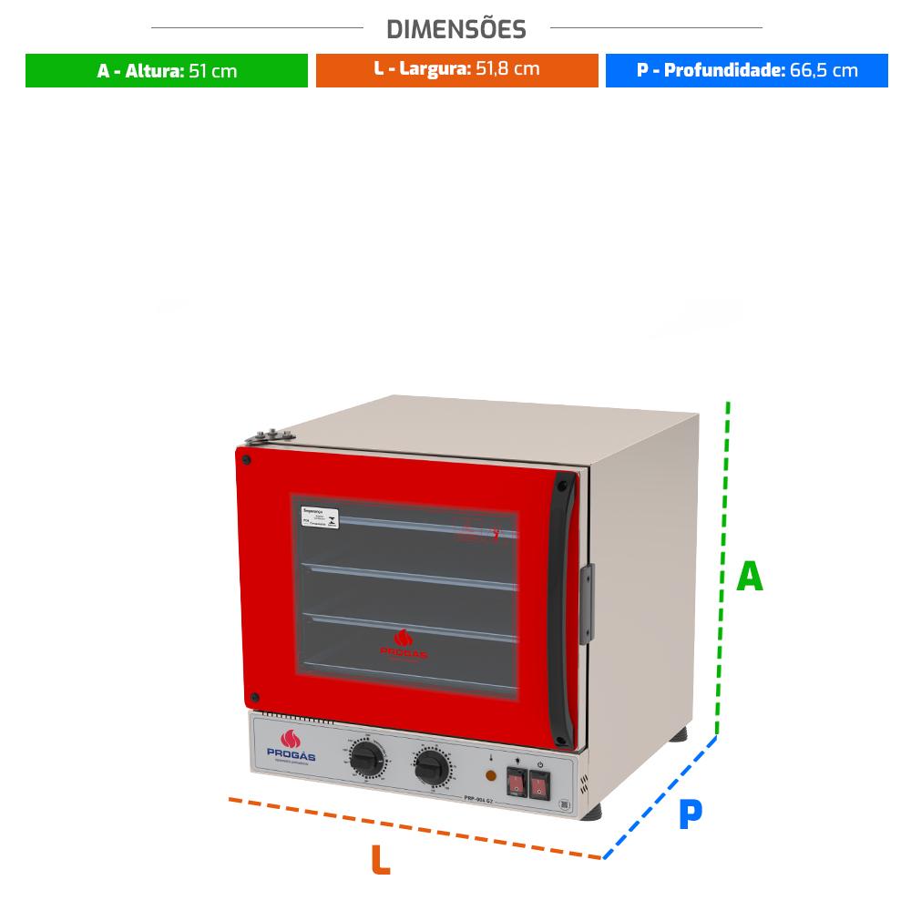 Kit Forno Turbo Elétrico PRP-004 G2 127V Vermelho + Bancada MES-004 Progás + 4 Assadeiras Cimapi