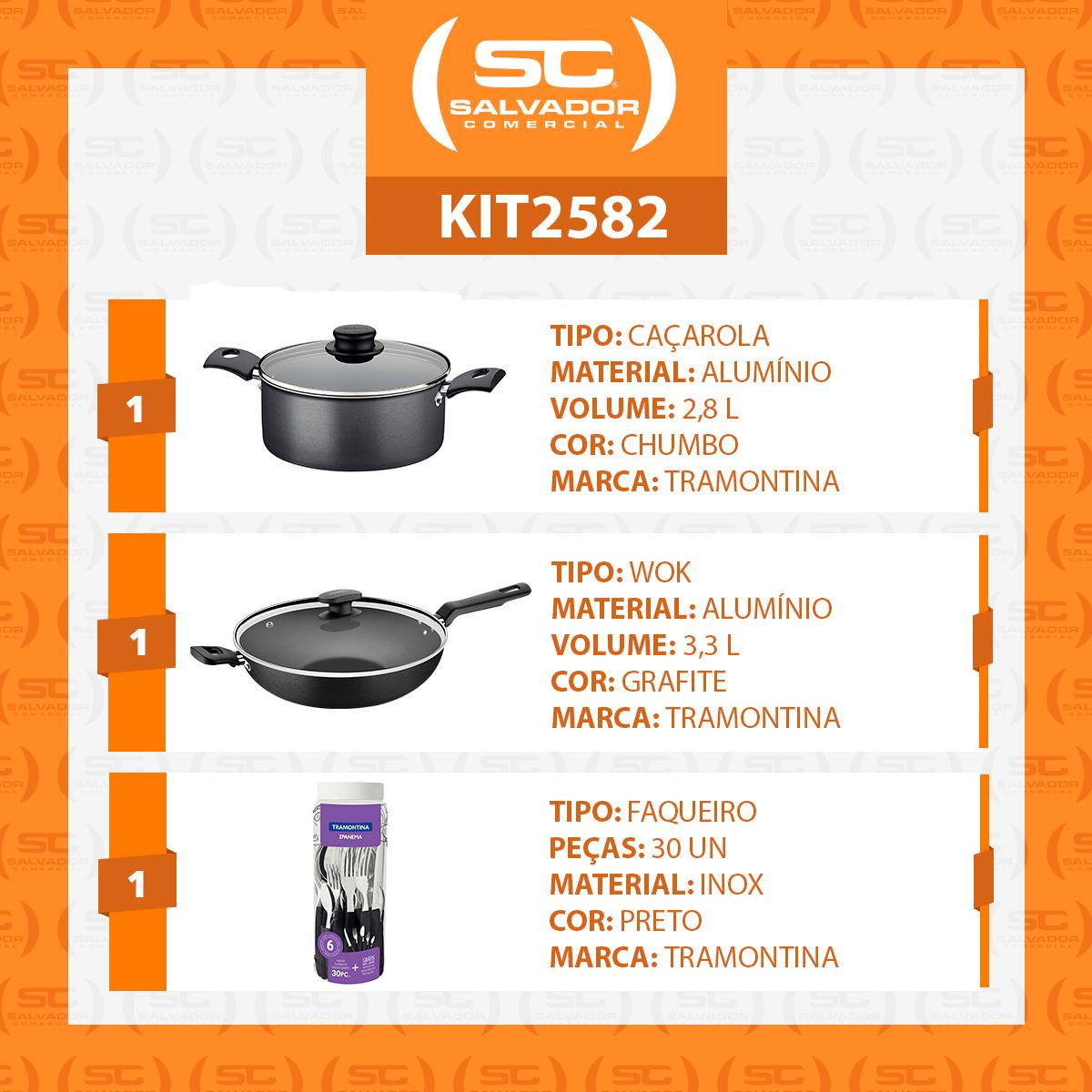 Caçarola Turim Alumínio Antiaderente 2,8L + Faqueiro Ipanema 30pc + Wok Loreto 3,3L - Tramontina