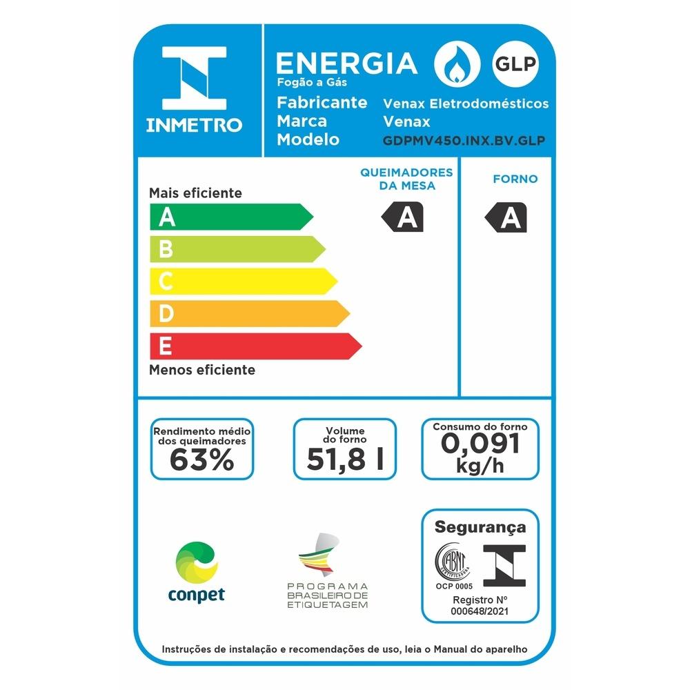 Fogão de Embutir 4 Bocas Gaudi Prisma Vitreo BL Inox Gás GLP Forno GDPMV450 - Venax 25373