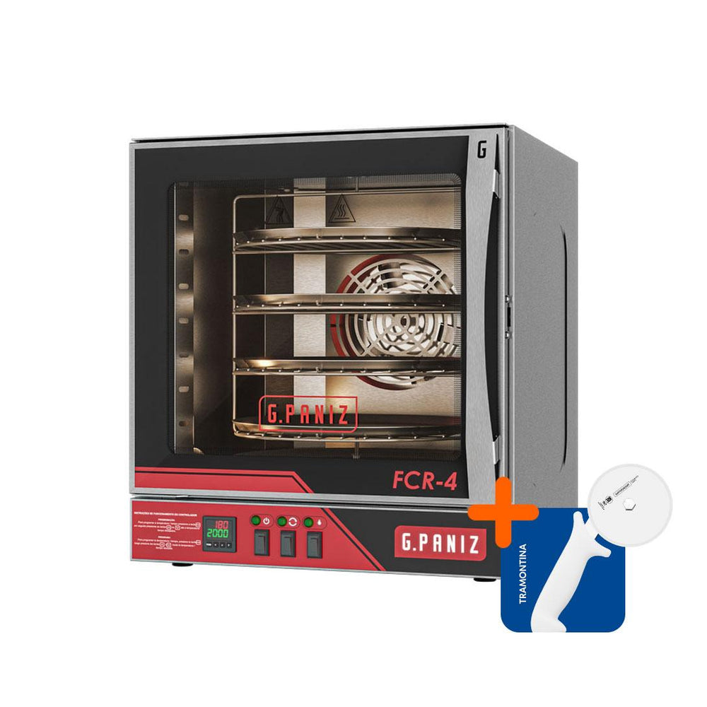 Kit Forno Turbo Convector Elétrico Rotativo 4 Bandejas Ø 35cm FCR 4 220V Gpaniz + Cortador Tramontina