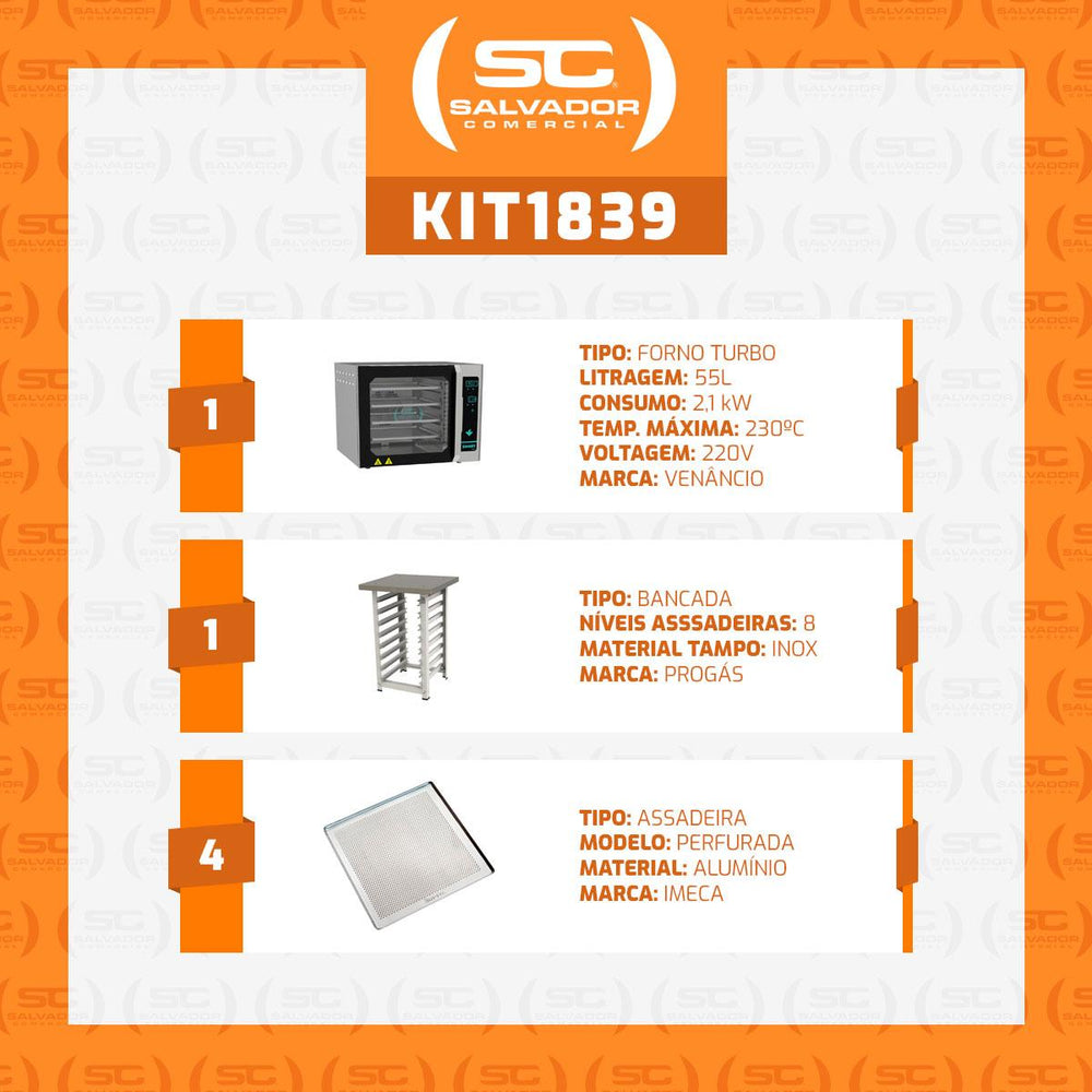 Kit Forno Turbo Elétrico Digital Pro Turquesa FCSP4E 220V + Bancada MES-004 + 4 Assadeiras - Venâncio