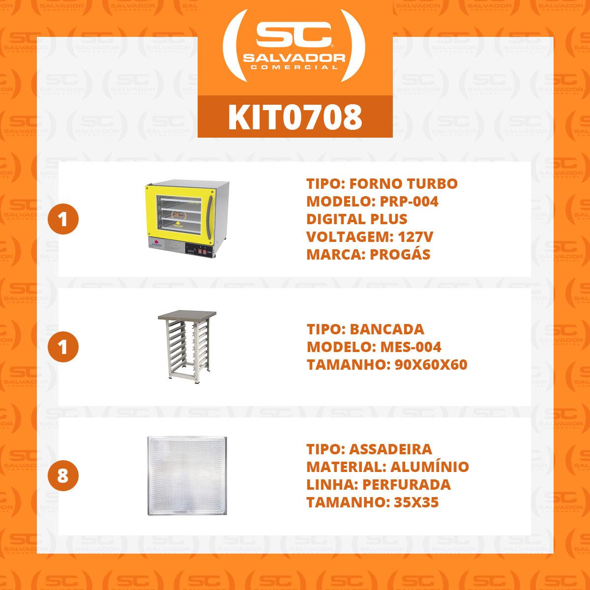 Kit - Forno Turbo Prp-004 Plus Digital 127v Amarelo + Bancada Mes-004 + 8 Assadeiras - Progás