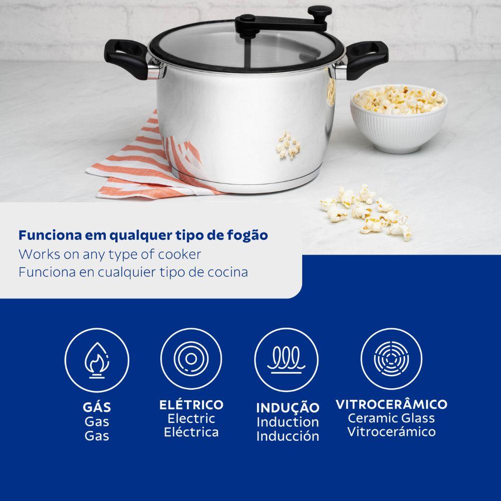 Pipoqueira Allegra Aço Inox Fundo Triplo e Tampa de Vidro 22cm 5,6l - Tramontina 62658220
